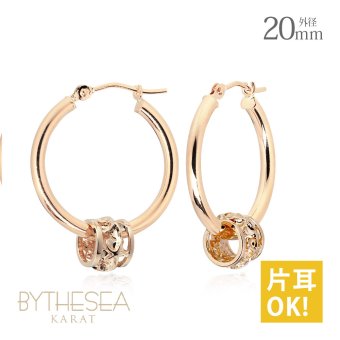 ハワイアンジュエリー フープピアス ピアス ピンクゴールド ピアス 外径20mm クロッシングピアス プルメリア 透かし バレル 樽 大ぶり ゴールド 揺れる 片耳(1個)購入可 K14ピンクゴールド 20G ゲージ BY THE SEA バイザシー プレゼント ハロウィン 【品番：GE231R】