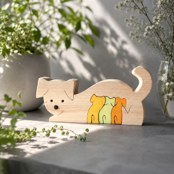 イヌの家族の組み木｜親子犬の木製置き物｜犬のインテリア・組み木｜ハンドメイド
