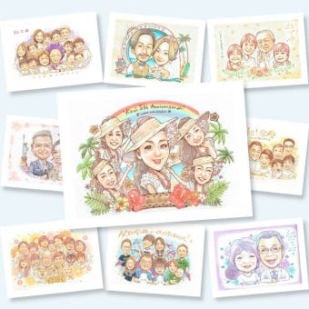 創業のプレゼントに、ご家族みんなで喜べる贈り物です。相談しながら作れる、あたたかな似顔絵ギフトです。 創立記念 贈り物 似顔絵 手描き 名入れ プレゼント ギフト 創業 創立 記念 周年 大人数 友人 取引先 社長 社員 修正無料 名入れ 下書き確認 一生もの サプライズ そっくり かわいい 創業記念 周年 創立 一生もの メモリアル 感動 古希祝い 色紙 卒寿祝い 米寿祝い 同窓会 還暦祝い