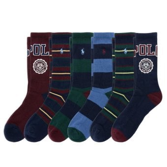 ポロラルフローレン：POLO CREST ソックス 6PK (ネオビーアソート)[ソックス/ 男性下着/ メンズインナー/人気ブランド/おすすめギフト/誕生日プレゼント/メンズファッション]