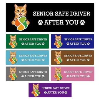 カーサイン 高齢者マーク SENIOR SAFE DRIVER 茶トラ ステッカー シール 長方形 20x6.7cm 肉球 日本製 車