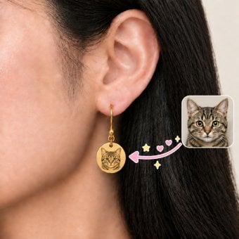 ペットの顔写真 名前刻印 ラウンドタイプのピアス イヤリング