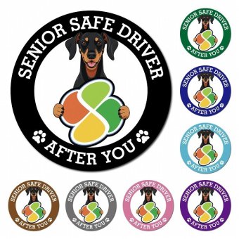 カーサイン 高齢者マーク SENIOR SAFE DRIVER ドーベルマン マグネット 強力 直径13cm 肉球 日本製 車 ステッカー