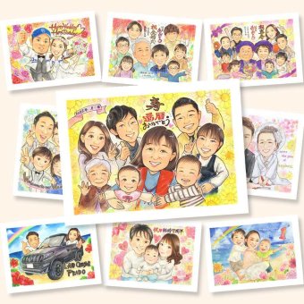 還暦のギフトに、あたたかなタッチで、気持ちまで伝わる一枚に。ラッピング対応で、贈り物として渡しやすい似顔絵です。 還暦 似顔絵 ギフト 贈り物 手描き プレゼント 名入れ 還暦 記念 お祝い 誕生日 大人数 おじいちゃん 祖父 おばあちゃん 祖母 修正無料 下書き確認 名入れ かわいい サプライズ 宝物 そっくり 一生もの 還暦 傘寿 長寿 二次会 大量注文 還暦祝い 喜ばれる カラフル 贈答品