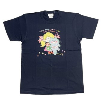 水森亜土 カラーTシャツ(M) ネコ ネイビー アパレル 送料込み