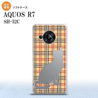 SH-52C AQUOS R7 スマホケース 背面ケースソフトケース 猫 チェック B 赤 茶 2022年 7月発売 nk-r7-tp954