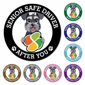 カーサイン 高齢者マーク SENIOR SAFE DRIVER ミニチュアシュナウザー マグネット 強力 直径13cm 肉球 日本製 車 ステッカー