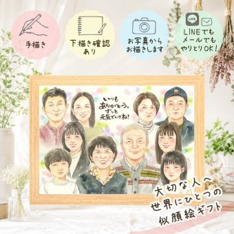 似顔絵 家族 ギフト 名入れ 贈り物 プレゼント 手描き 記念日 記念 誕生日 お祝い 感謝 大人数 両親 家族 母 父 祖父母 名入れ 修正無料 下書き確認 喜ばれる そっくり 親孝行 実績多数 記念 思い出 感謝 白寿祝い 傘寿祝い 百寿祝い 色紙 イラスト 感激 節目 引っ越し 喜寿祝い 快気祝い 二次会 感謝の品 メモリアル オリジナル 闘病中の方への励まし