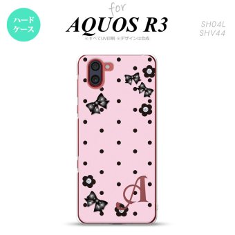 SH-04L SHV44 R3 AQUOS R3 スマホケース カバー 花柄 ドット リボン ピンク +アルファベット nk-r3-351i