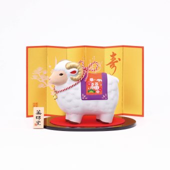 干支 置物 薬師窯 染錦招福未 (福鈴)  67 干支の置物 羊 未 未年 陶器 ひつじ ヒツジ 2027年  干支置物 薬師 窯 の 置物 飾り 2027 迎春 正月 縁起 粗品 景品 伝統工芸・陶器の和遊感