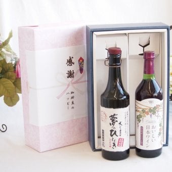 感謝の贈り物ボックス プレミアムな長期熟成麦焼酎と国産ワインセット(国産葡萄100％使用 おいしい日本ワイン 赤ワイン 中口(山梨県)720ml夢のひととき長期貯蔵5年熟成麦焼酎(大分県)720ml