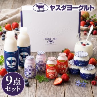 ヤスダヨーグルト ギフトセット 9点 セット 乳製品  飲むヨーグルト ドリンクヨーグルト ブルーベリー 越後姫 プレーン 新潟県産生乳 お歳暮 内祝い 贈り物 ギフト プレゼント お祝い お熨斗 化粧箱入り 季節の味わいを楽しむ贅沢なギフト 送料無料
