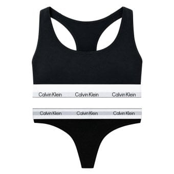 カルバンクライン Calvin Klein(CK) ブラ&ショーツ Tバック セット ロゴ 無地 ノンワイヤー アンダーウェア インナー 下着 QF8493+QF8518 レディース ブラック
