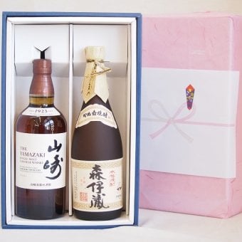 実りの秋の贈り物 感謝贈り物ボックス 洋酒焼酎2本セット（ウイスキー山崎700ml 芋焼酎森伊蔵720ml）