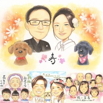 結婚式のギフトに、似ているだけでなく、雰囲気まで大切に描きます。修正無料・下書き確認付き。安心してご注文いただけます。 ウェルカムボード 似顔絵 贈り物 名入れ ギフト 手描き プレゼント 結婚式 婚礼 ブライダル ウェディング 記念 両親 新婦 新郎 カップル 下書き確認 名入れ 修正無料 実績多数 そっくり 親孝行 一生もの ウェディング 思い出 結婚式 一生もの 卒寿祝い 古希祝い 米寿祝い