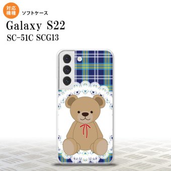 SC-51C SCG13 Galaxy S22 スマホケース 背面ケースソフトケース くま チェック レース 青 メンズ レディース nk-s22-tp758
