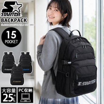 STARTER スターター リュック 大容量 25L 軽量 3層式 PC収納 a4 レディース メンズ 学生 高校生 通勤 通学 新生活 入学準備 ブランド ロゴ スクールリュック スポーツリュック アウトドア 旅行 黒 2026fw