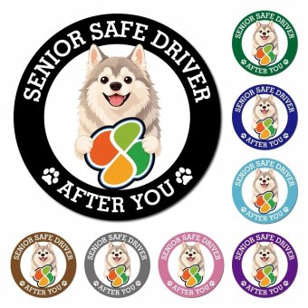 カーサイン 高齢者マーク SENIOR SAFE DRIVER ウルフドッグ マグネット 強力 直径13cm 肉球 日本製 車 ステッカー