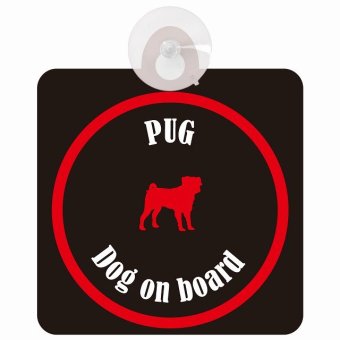 Pug パグ ブラック＆レッド ドッグインカー 車 窓ガラス 吸盤タイプ DOG IN CAR かっこいい おしゃれ 犬 シルエット アメ雑風 カラフル ドッグオンボード 安全対策 セーフティサイン デコ 外出 ドライブ カーサイン 吸盤
