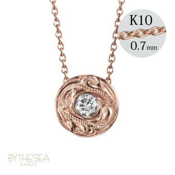 ハワイアンジュエリー ダイヤモンド ピンクゴールド ネックレス ラウンド 14K K14ピンクゴールド 一粒ダイヤモンド 鑑定書付 K10 10Kあずきチェーン太0.7mm ギフトラッピング可能 彼女 妻 女性 レディース プレゼント ハロウィン 【品番：CG-GP104R】