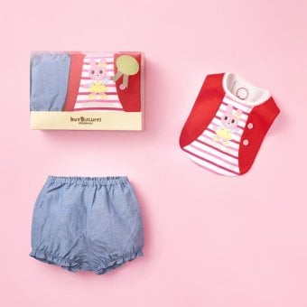 ミキハウス ホットビスケッツ★ベスト風スタイ&ブルマギフトセット【クリアケース付き】ギフトラッピング　出産祝い　誕生日　お祝い　入園祝い　キッズ服　ベビー服