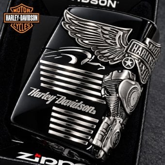 ZIPPO ハーレーダビッドソン ジッポ ライター イオンブラック＆ニッケルサテン 3面メタル 国内限定モデル 両面加工 黒銀 かっこいい おしゃれ メンズ ギフト プレゼント