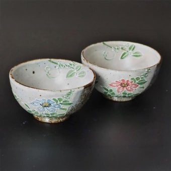 茶碗 飯碗 夫婦茶碗 ご飯茶碗 茶わん 九谷焼 陶器 鉄仙 組飯碗 ペア 2客セット 手描き 和食器 夫婦 ゆのみ お茶碗 ギフト 贈り物 日本製