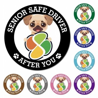 カーサイン 高齢者マーク SENIOR SAFE DRIVER チワパグ マグネット 強力 直径13cm 肉球 日本製 車 ステッカー