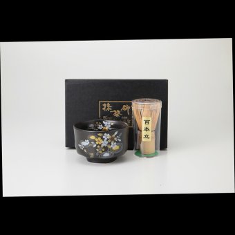 桜枯山水 抹茶碗（天目）茶筅セット 磁器 美濃焼 やきものの里から、暮らしを贈ります。　ギフト 食器 セット テーブルウェア