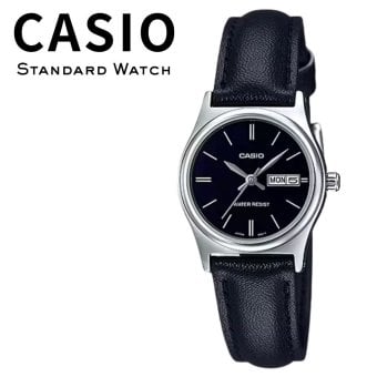 箱なし カシオ 腕時計 レディース CASIO ブラック シルバー レザー 革ベルト 海外モデル 逆輸入 カレンダー 曜日 日付 小さめ シンプル 仕事 通勤 就職祝い 誕生日 母の日 プレゼント ギフト 成人 卒業 入学