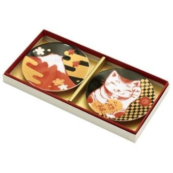 【ギフト対応無料】RINPA 縁起小皿セット 猫＆富士山 ※送料無料(北海道・沖縄は除く)