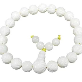 天然石マザーオブパール蓮の花彫り8mm前後玉数珠ブレスレット