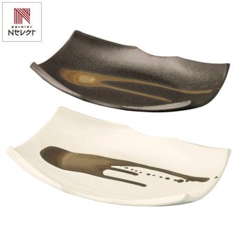金彩流し 長角皿 L 2枚組 ギフトセット 磁器 ペア食器 金彩 皿 日本製 和食器 ペア【沖縄県・離島 配送不可】