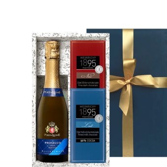 ワイン スイーツギフト イタリア スパークリングワイン辛口 375ml ハーフボトル ドイツ チョコレート ダーク ミルク ギフト箱付 メッセージカード 内祝い 誕生日 女性 御祝 両親 送料無料