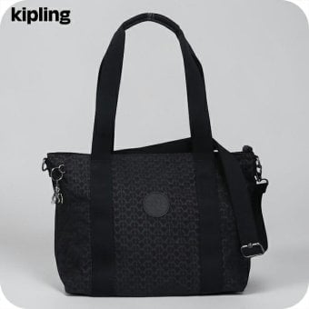 キプリング トートバッグ レディース ブランド Kipling アッセーニ S ロゴ ワンポイント 総柄 2WAY KI6232-K59 Signature Emb 黒