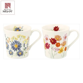 日比谷花壇 花言葉 ペアマグセット 孔雀草 コスモス マグカップ 陶器 陶磁器 食器 化粧箱入り【北海道・沖縄県・離島 配送不可】