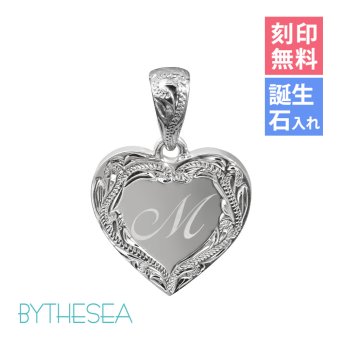 ハワイアンジュエリー イニシャル ペンダント トップ 刻印 無料 誕生石入れ可 ハート イニシャル シルバー925 ネックレス チェーン別売 ペンダントヘッド BY THE SEA バイザシー 彼女 妻 女性 レディース 誕生日 プレゼント ハロウィン 【品番：SP314】