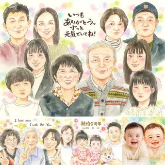 記念日の記念に、似顔絵を贈る喜び体験しませんか。下書き確認あり。修正無料で納得の表情になるまで調整します。 似顔絵 感謝 プレゼント 手描き 名入れ ギフト 贈り物 記念日 お祝い 感謝 記念 誕生日 大人数 おじいちゃん お父さん 両親 家族 おばあちゃん 下書き確認 名入れ 修正無料 似てる 実績多数 そっくり 親孝行 一生もの 感謝 家族 キレイ 感激 二次会 引っ越し 白寿祝い お祝い返し