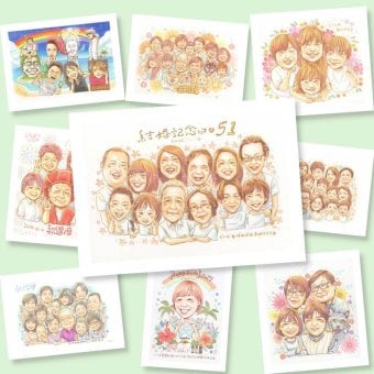 結婚記念日のプレゼントに、見た瞬間、笑顔がこぼれる贈り物になります。ラッピング対応で、贈り物として渡しやすい似顔絵です。 似顔絵 結婚記念日 ギフト プレゼント 贈り物 手描き 名入れ 結婚記念日 結婚30周年 結婚10周年 金婚式 周年記念 記念日 大人数 両親 家族 夫婦 名入れ 下書き確認 修正無料 そっくり 似てる 宝物 かわいい 親孝行 感謝 記念日 結婚記念日 周年 クリスマス