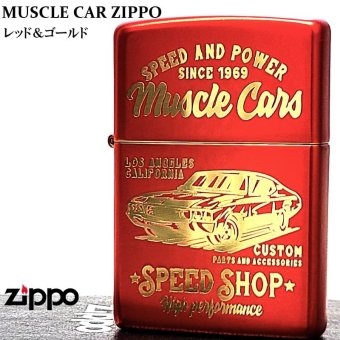 ZIPPO 車 クラシック ジッポ ライター マット加工 かっこいい レッド＆ ゴールド MUSCLE CAR アメリカン ビンテージ 彫刻 おしゃれ 艶消し 赤金 ギフト メンズ プレゼント