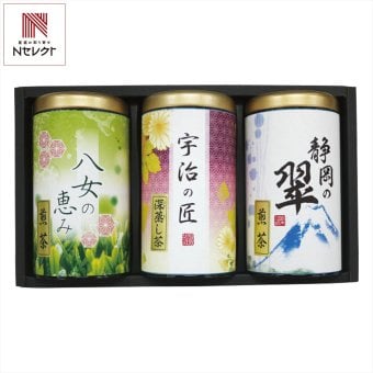 緑風園 三銘茶 詰め合わせ ギフトセット 3種 各60g入 日本茶 緑茶 宇治茶 八女茶 静岡煎茶 缶