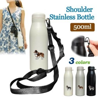 シェットランドシープドッグ ショルダー ストラップ ステンレスボトル 500ml 保温 保冷 ステンレス 真空 断熱 二重構造 水筒 マイボトル カラビナ ベルト オリジナル シェルティ 犬 ペット