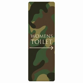 トイレ プレート 木製 WOMENS 文字タイプ 迷彩 カラー 右 矢印 長方形 縦書き 9x27cm 方向案内 進路ドア サインステッカー ピクトサイン トイレマーク表示 案内 注意 施設 御手洗 TOILET おしゃれ シンプル 安全対策