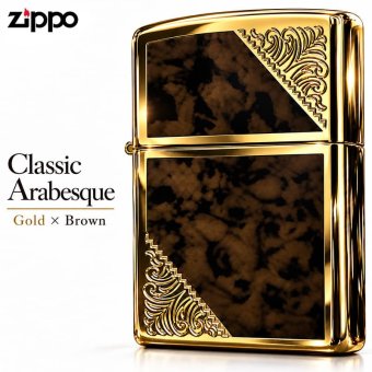 ZIPPO ライター ジッポ ゴールド＆ブラウン クラシック アラベスク 両面加工 マーブル柄 金タンク かっこいい ギフト メンズ プレゼント