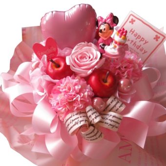 ディズニー ミニー入り 花束風 ミニョン プリザーブドフラワー入りギフト  置いて飾れるアレンジタイプ