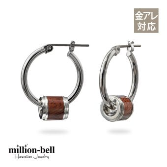 ハワイアンジュエリー ピアス 金属アレルギー対応 純チタンポスト シルバー925 コアウッド チューブ チャーム Sサイズ フープピアス クロッシングピアス 20G(ゲージ) 幅20mm レディース 誕生日 プレゼント ハロウィン 【品番：HE-SWP1001】