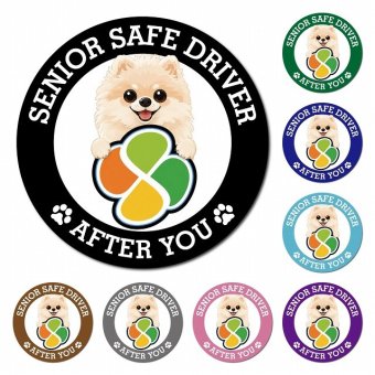 カーサイン 高齢者マーク SENIOR SAFE DRIVER ポメプー マグネット 強力 直径13cm 肉球 日本製 車 ステッカー
