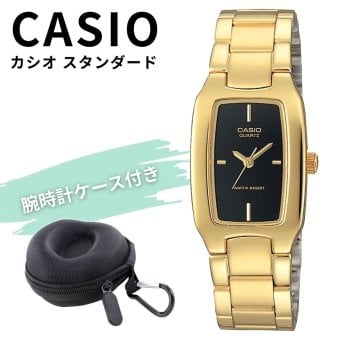 CASIO カシオ レディース 腕時計 海外モデル ブラック ゴールド スクエア 小さめ メタルベルト 女性 上品 高見え プレゼント ギフト 収納ケース付き 成人 卒業 入学
