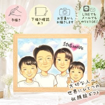 結婚20周年の贈り物に、感謝が自然に伝わる似顔絵です。 結婚20周年 プレゼント 似顔絵 贈り物 手描き ギフト 名入れ 結婚20周年 記念 周年記念 お祝い 夫婦 家族 ご両親 名入れ 下書き確認 修正無料 実績多数 喜ばれる 親孝行 宝物 一生もの 宝物 記念日 感謝 20周年 メモリアルギフト バレンタインデー 闘病中の方への励まし ホワイトデー 百寿祝い 傘寿祝い 感謝の品 喜寿祝い