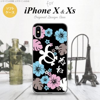 【iPhoneX】【スマホケース/スマホカバー】【アイフォンX】iPhoneX スマホケース カバー アイフォンX 亀とハイビスカス 黒 nk-ipx-tp1106【メール便送料無料】